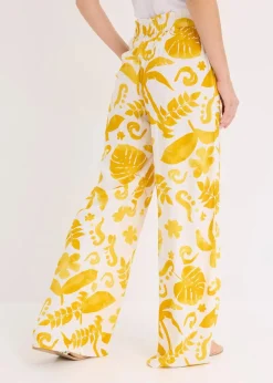 bonprix Bekleidung·Kleider|Hosen|Weite Hose aus strukturierter Viskose weiß/lemoncurry floral