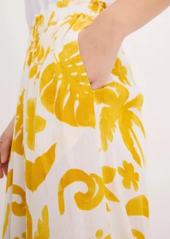 bonprix Bekleidung·Kleider|Hosen|Weite Hose aus strukturierter Viskose weiß/lemoncurry floral