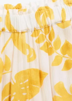 bonprix Bekleidung·Kleider|Hosen|Weite Hose aus strukturierter Viskose weiß/lemoncurry floral