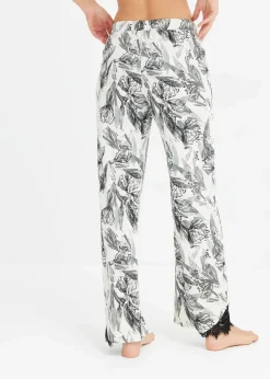 bonprix Wäsche·Nachtwäsche|Nachhaltigere Materialien|Weite Pyjamahose aus softem Viskose-Mix naturbeige/schwarz geblümt