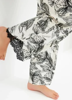 bonprix Wäsche·Nachtwäsche|Nachhaltigere Materialien|Weite Pyjamahose aus softem Viskose-Mix naturbeige/schwarz geblümt