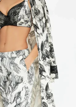 bonprix Wäsche·Nachtwäsche|Nachhaltigere Materialien|Weite Pyjamahose aus softem Viskose-Mix naturbeige/schwarz geblümt