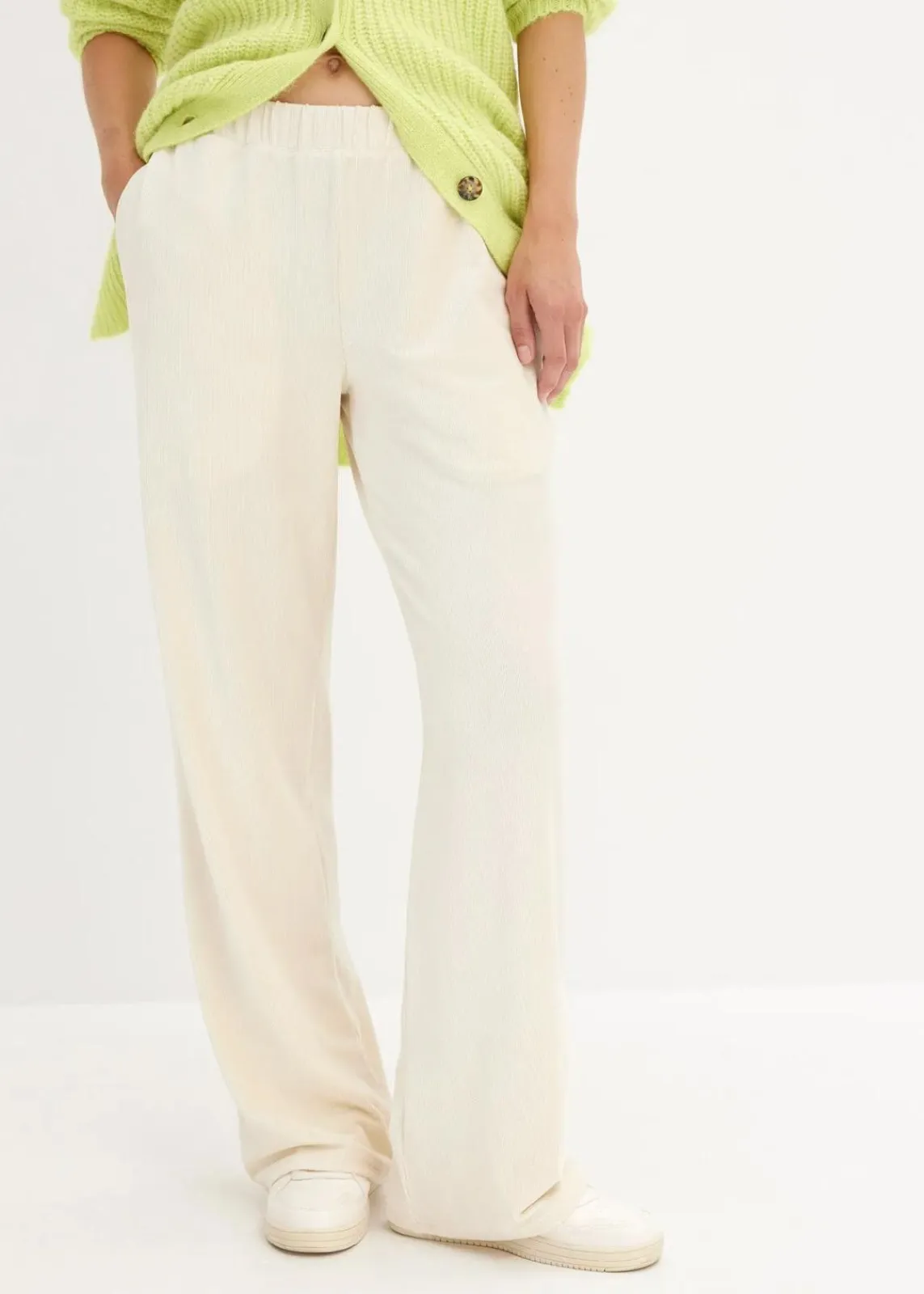 bonprix Hosen|Bekleidung·Kleider|Weite Schlupfhose in Cordoptik cremeweiß