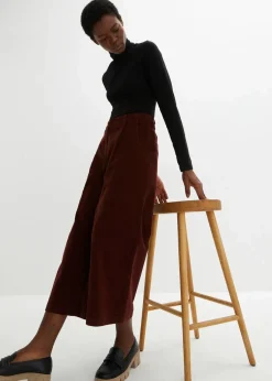Weite Stretchcord-Culotte mit High-Waist-Bequembund, 7/8-Länge|bonprix Outlet