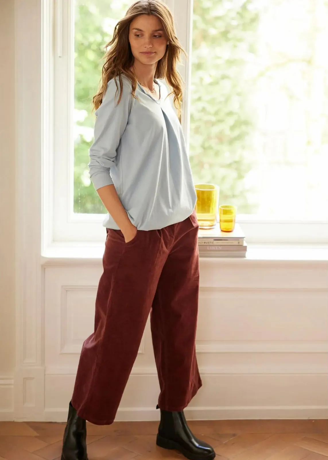 Weite Stretchcord-Culotte mit High-Waist-Bequembund, 7/8-Länge|bonprix Outlet