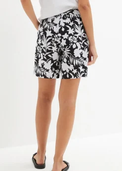 bonprix Bekleidung·Outdoorbekleidung|Bekleidung·Kleider|Weite Viskose Shorts mit High-Waist-Bequembund schwarz/weiß floral