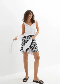 bonprix Bekleidung·Outdoorbekleidung|Bekleidung·Kleider|Weite Viskose Shorts mit High-Waist-Bequembund schwarz/weiß floral