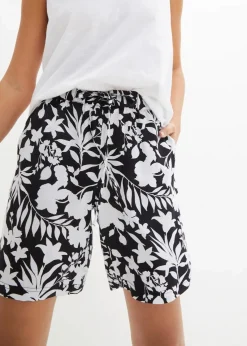 bonprix Bekleidung·Outdoorbekleidung|Bekleidung·Kleider|Weite Viskose Shorts mit High-Waist-Bequembund schwarz/weiß floral