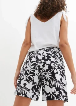 bonprix Bekleidung·Outdoorbekleidung|Bekleidung·Kleider|Weite Viskose Shorts mit High-Waist-Bequembund schwarz/weiß floral
