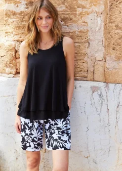 bonprix Bekleidung·Outdoorbekleidung|Bekleidung·Kleider|Weite Viskose Shorts mit High-Waist-Bequembund schwarz/weiß floral