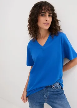 Weites Long-Shirt mit V-Ausschnitt, Kurzarm (5er Pack)|bonprix Discount