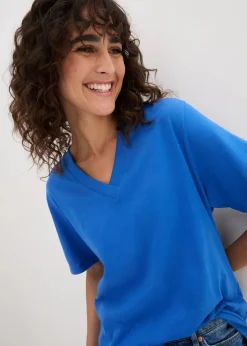 Weites Long-Shirt mit V-Ausschnitt, Kurzarm (5er Pack)|bonprix Discount