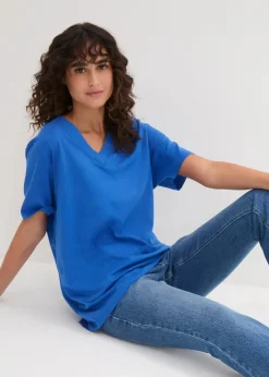 Weites Long-Shirt mit V-Ausschnitt, Kurzarm (5er Pack)|bonprix Discount