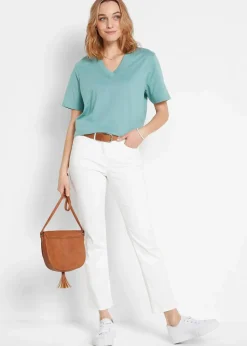 Weites Long-Shirt mit V-Ausschnitt, Kurzarm (5er Pack)|bonprix Hot