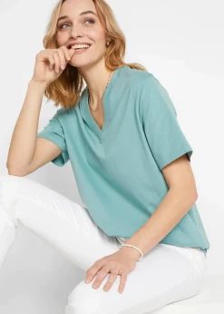 Weites Long-Shirt mit V-Ausschnitt, Kurzarm (5er Pack)|bonprix Hot