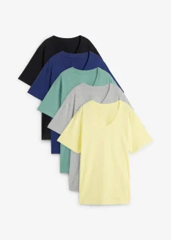 Weites Long-Shirt mit V-Ausschnitt, Kurzarm (5er Pack)|bonprix Clearance
