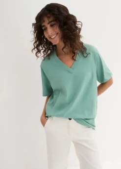 Weites Long-Shirt mit V-Ausschnitt, Kurzarm (5er Pack)|bonprix Clearance