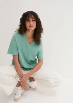 Weites Long-Shirt mit V-Ausschnitt, Kurzarm (5er Pack)|bonprix Clearance