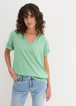 Weites Long-Shirt mit V-Ausschnitt, Kurzarm (5er Pack)|bonprix Hot