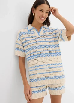 Weites Strickshirt aus luftigem Baumwoll-Leinen-Mix|bonprix New