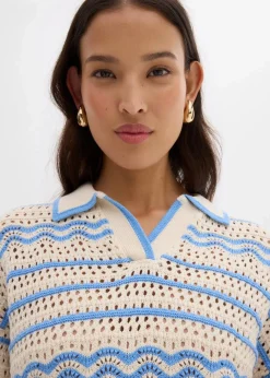 Weites Strickshirt aus luftigem Baumwoll-Leinen-Mix|bonprix New