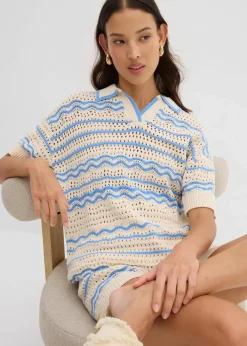 Weites Strickshirt aus luftigem Baumwoll-Leinen-Mix|bonprix New