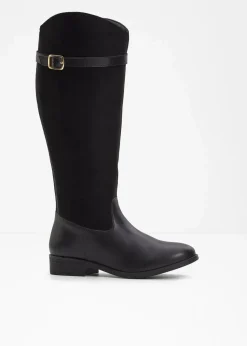 bonprix Stiefel|Weitschaftstiefel mit Schnalle schwarz