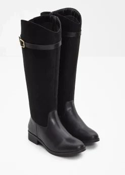 bonprix Stiefel|Weitschaftstiefel mit Schnalle schwarz