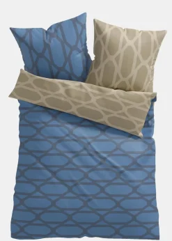 bonprix Bettwäsche|Wendbare Baumwollmix-Bettwäsche blau/beige