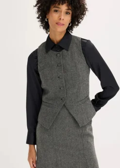 bonprix Bekleidung·Hosen|Jacken & Mäntel|Weste schwarz/wollweiß meliert