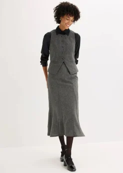 bonprix Bekleidung·Hosen|Jacken & Mäntel|Weste schwarz/wollweiß meliert