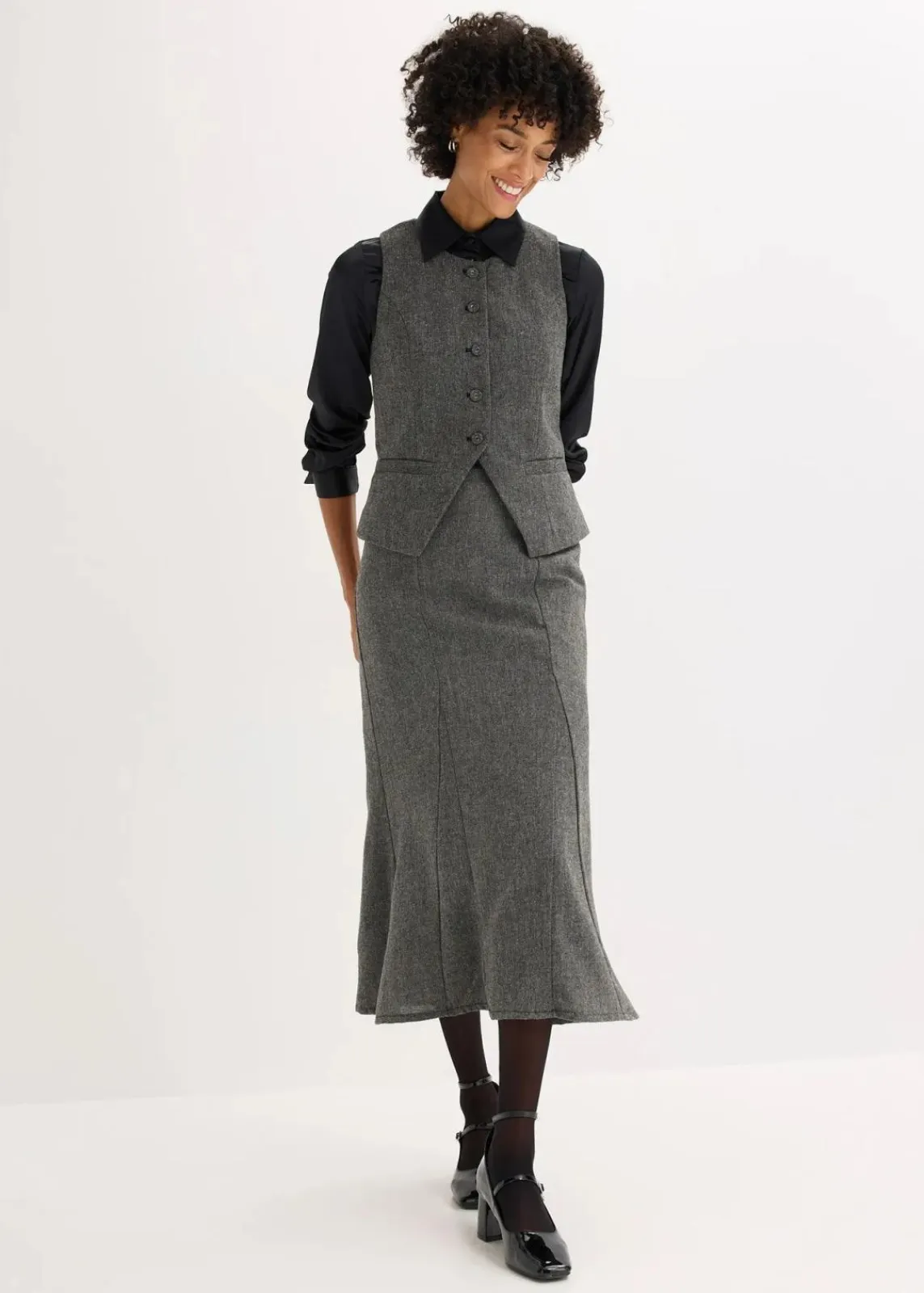 bonprix Bekleidung·Hosen|Jacken & Mäntel|Weste schwarz/wollweiß meliert