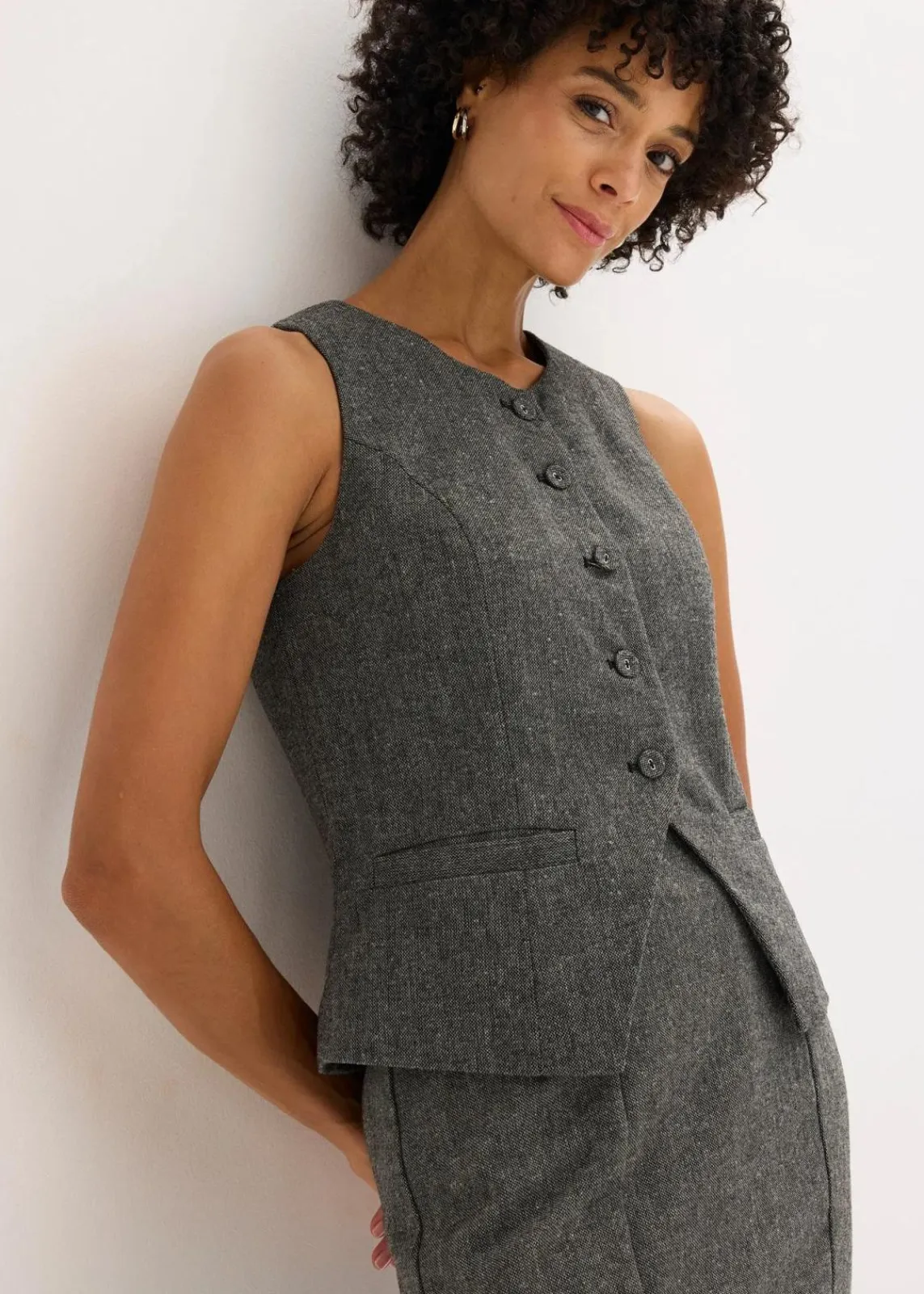 bonprix Bekleidung·Hosen|Jacken & Mäntel|Weste schwarz/wollweiß meliert