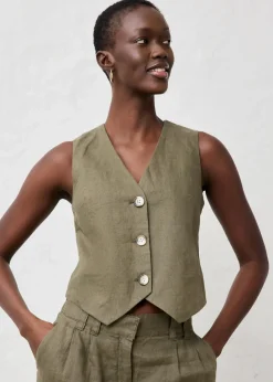 bonprix Bekleidung·Hosen|Jacken & Mäntel|Weste aus reinem Leinen dunkeloliv