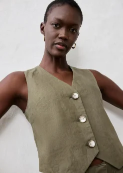 bonprix Bekleidung·Hosen|Jacken & Mäntel|Weste aus reinem Leinen dunkeloliv