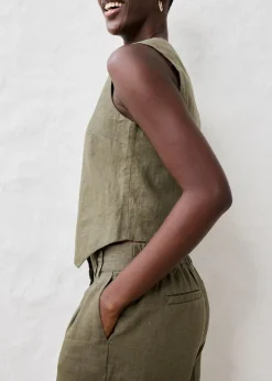bonprix Bekleidung·Hosen|Jacken & Mäntel|Weste aus reinem Leinen dunkeloliv
