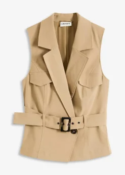 bonprix Bekleidung·Hosen|Jacken & Mäntel|Weste mit Gürtel khakibraun