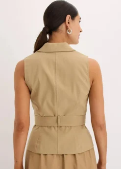 bonprix Bekleidung·Hosen|Jacken & Mäntel|Weste mit Gürtel khakibraun