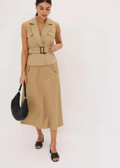 bonprix Bekleidung·Hosen|Jacken & Mäntel|Weste mit Gürtel khakibraun