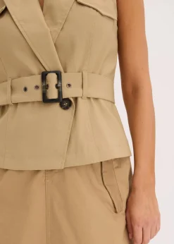 bonprix Bekleidung·Hosen|Jacken & Mäntel|Weste mit Gürtel khakibraun