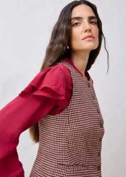 bonprix Bekleidung·Hosen|Jacken & Mäntel|Weste mit Wollanteil mattcamel/dunkelblau kariert