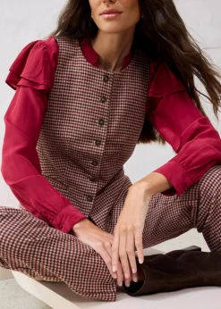 bonprix Bekleidung·Hosen|Jacken & Mäntel|Weste mit Wollanteil mattcamel/dunkelblau kariert