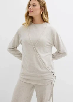 bonprix Pullover & Strickjacken|Zweiteiler & Sets|Wickelcardigan in Strickoptik hellsand meliert