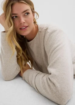 bonprix Pullover & Strickjacken|Zweiteiler & Sets|Wickelcardigan in Strickoptik hellsand meliert