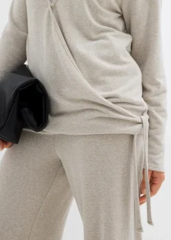 bonprix Pullover & Strickjacken|Zweiteiler & Sets|Wickelcardigan in Strickoptik hellsand meliert