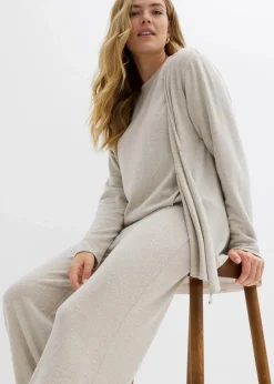 bonprix Pullover & Strickjacken|Zweiteiler & Sets|Wickelcardigan in Strickoptik hellsand meliert
