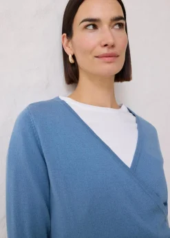 bonprix Pullover & Strickjacken|Bekleidung·Jeans|Wickelstrickjacke mit Merinowolle wellenblau