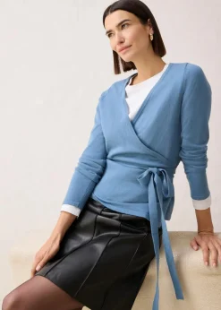 bonprix Pullover & Strickjacken|Bekleidung·Jeans|Wickelstrickjacke mit Merinowolle wellenblau