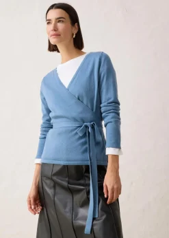 bonprix Pullover & Strickjacken|Bekleidung·Jeans|Wickelstrickjacke mit Merinowolle wellenblau