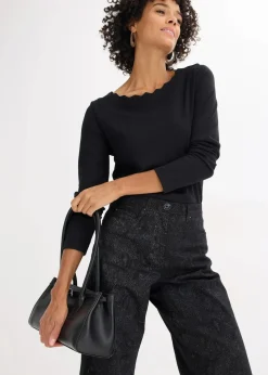 bonprix Bekleidung·Kleider|Hosen|Wide Leg Hose aus Baumwollstretch schwarz/rauchgrau paisley